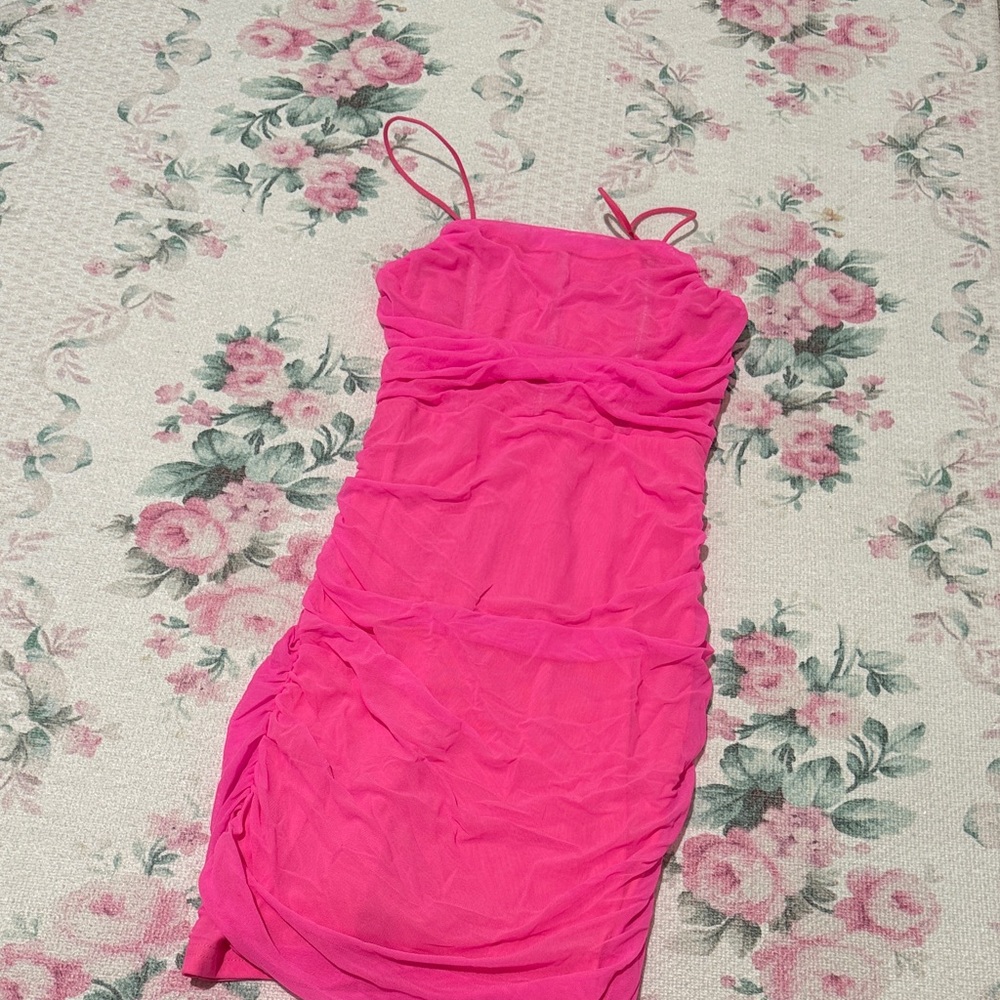 Vibrant Pink Ruched Dress